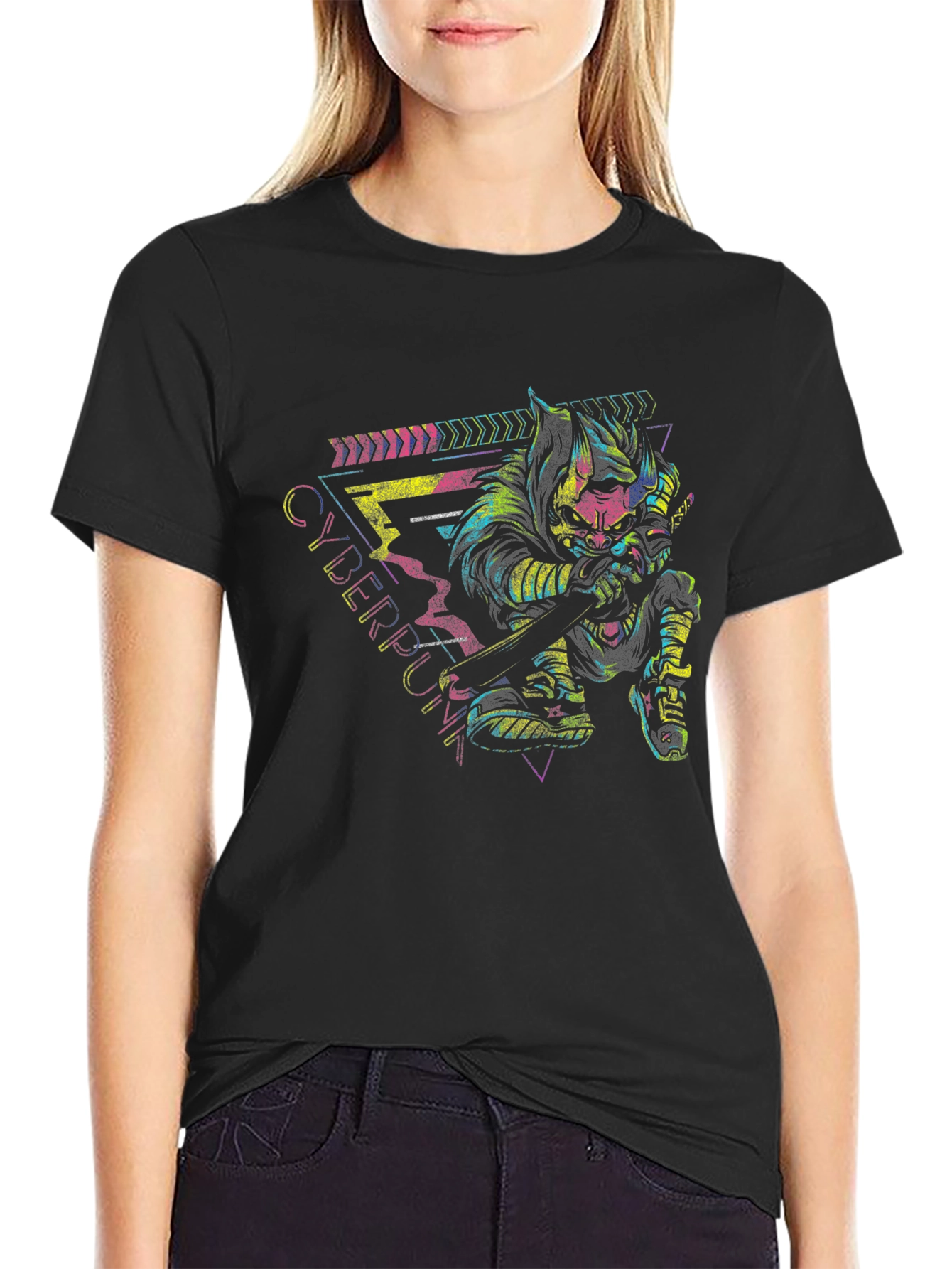 Cyberpunk Ninja Graphic Tee - Black Cotton T-Shirt
