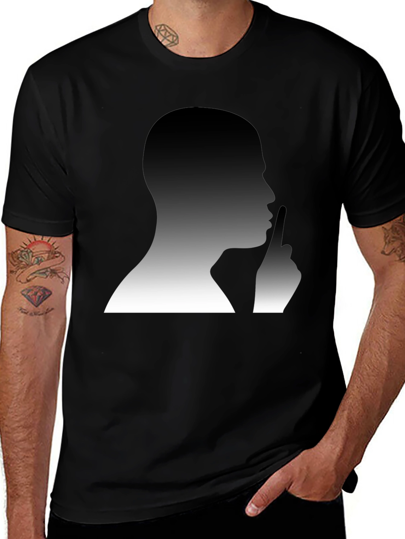Shhh! Graphic Tee - Mens Silhouette Black T-Shirt