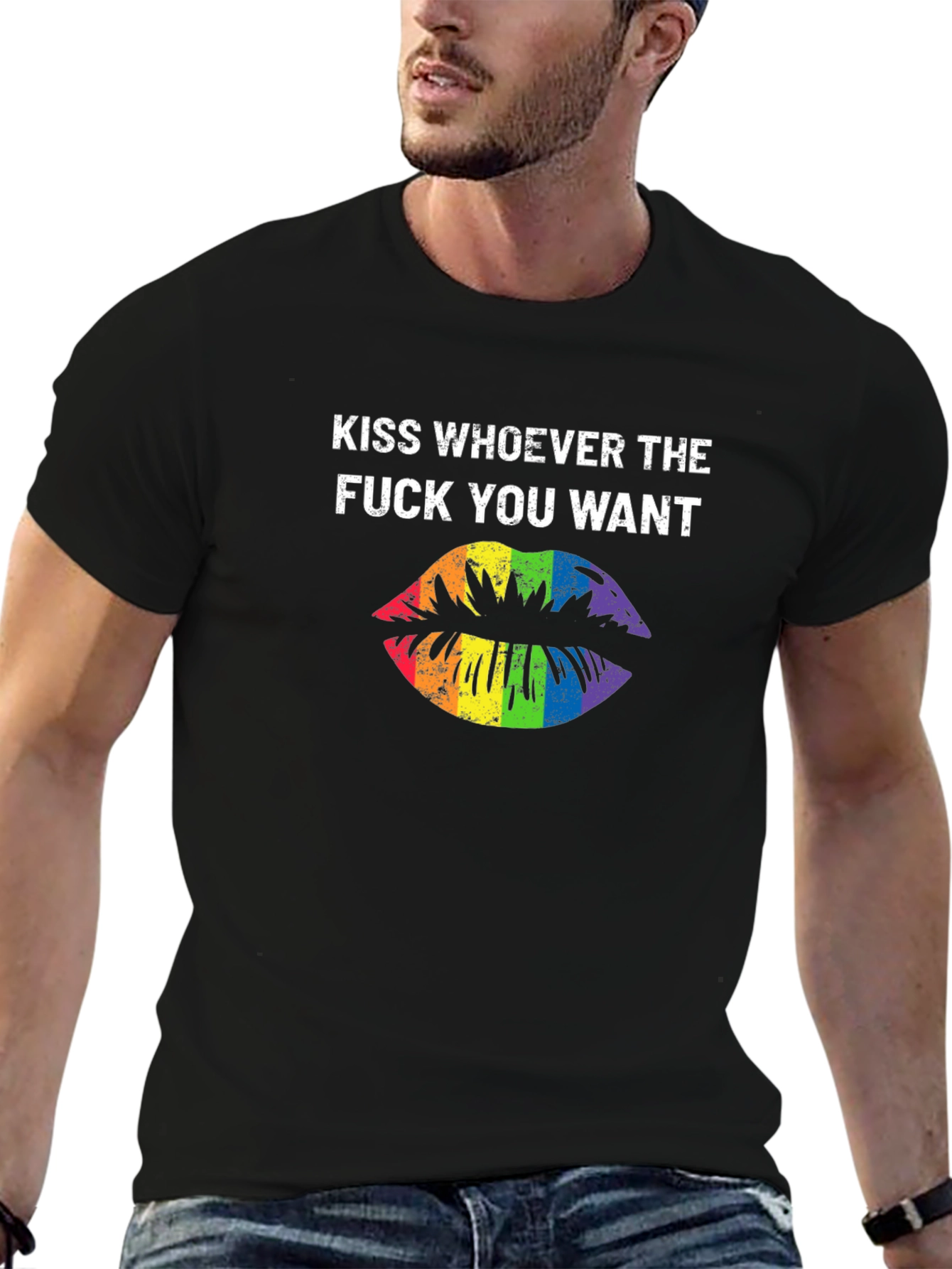 Kiss Whoever You Want Rainbow Lips Graphic T-Shirt