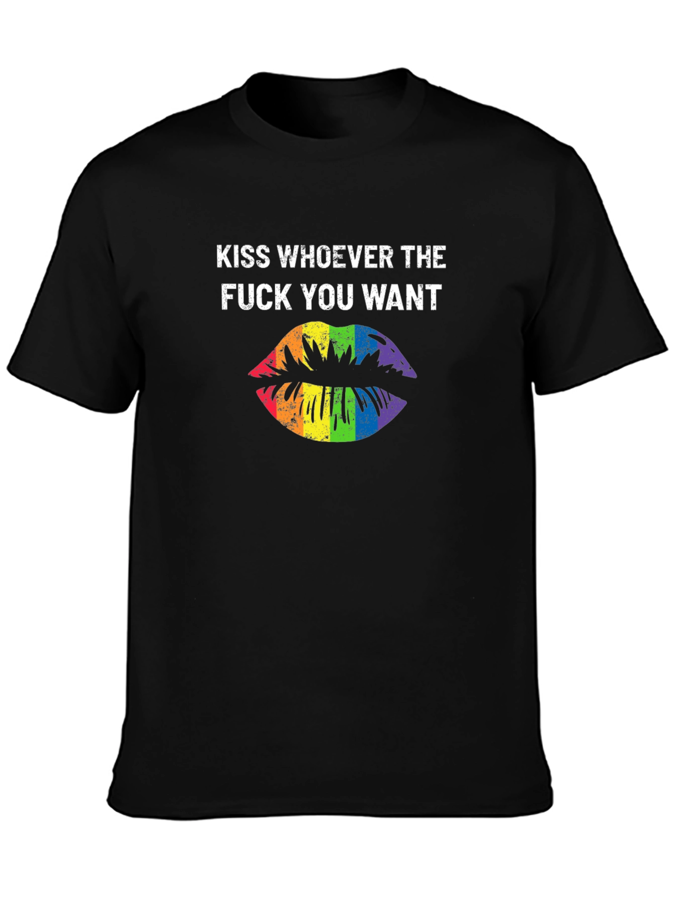Kiss Whoever You Want Rainbow Lips Graphic T-Shirt