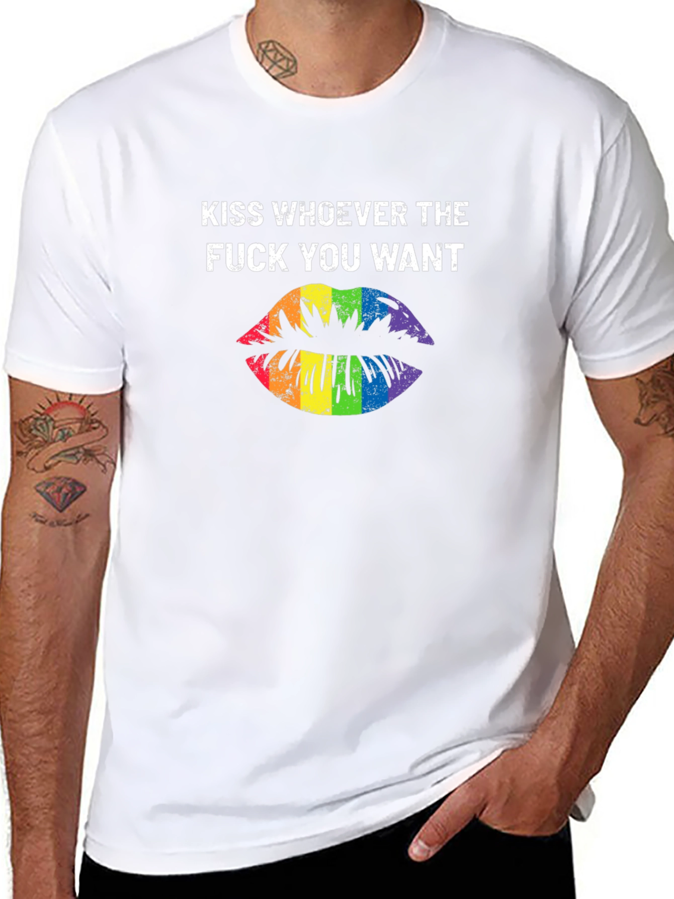 Kiss Whoever You Want Rainbow Lips Graphic T-Shirt