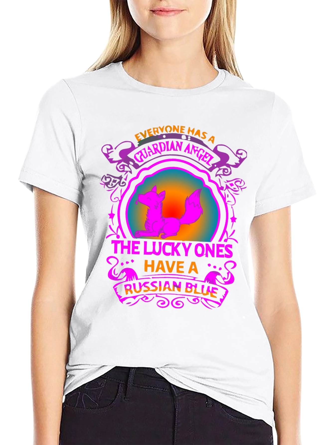 Guardian Angel Russian Blue Cat T-Shirt