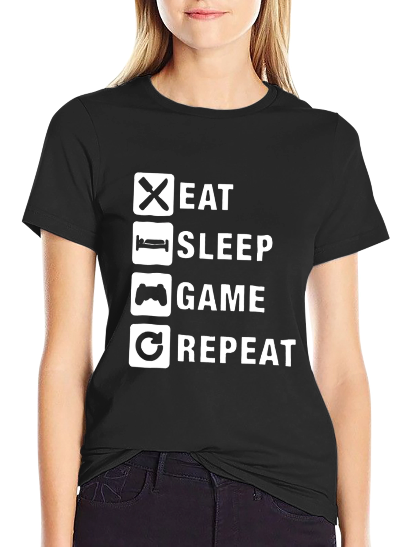 Eat Sleep Game Repeat Black T-Shirt