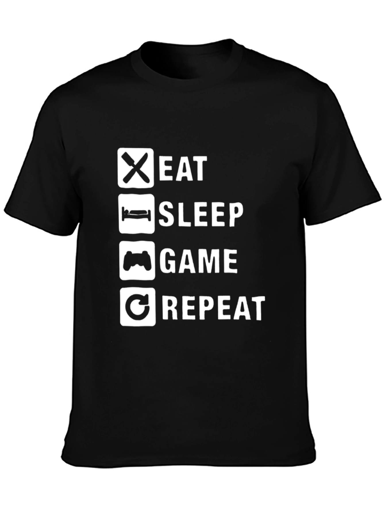 Eat Sleep Game Repeat Black T-Shirt
