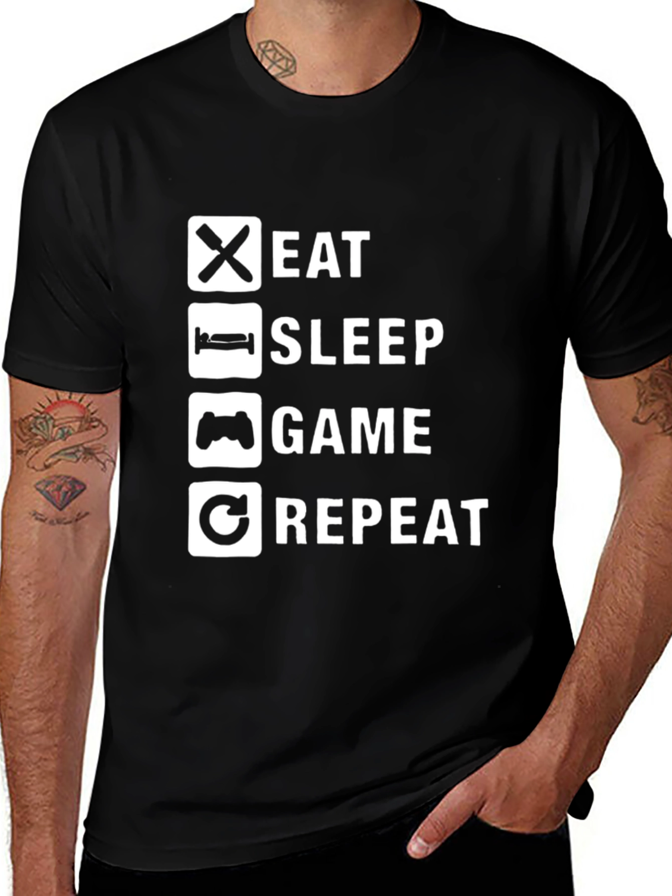 Eat Sleep Game Repeat Black T-Shirt