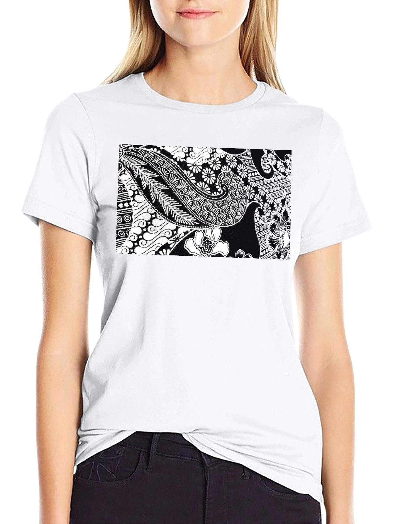 Black T-Shirt with Floral Paisley Print