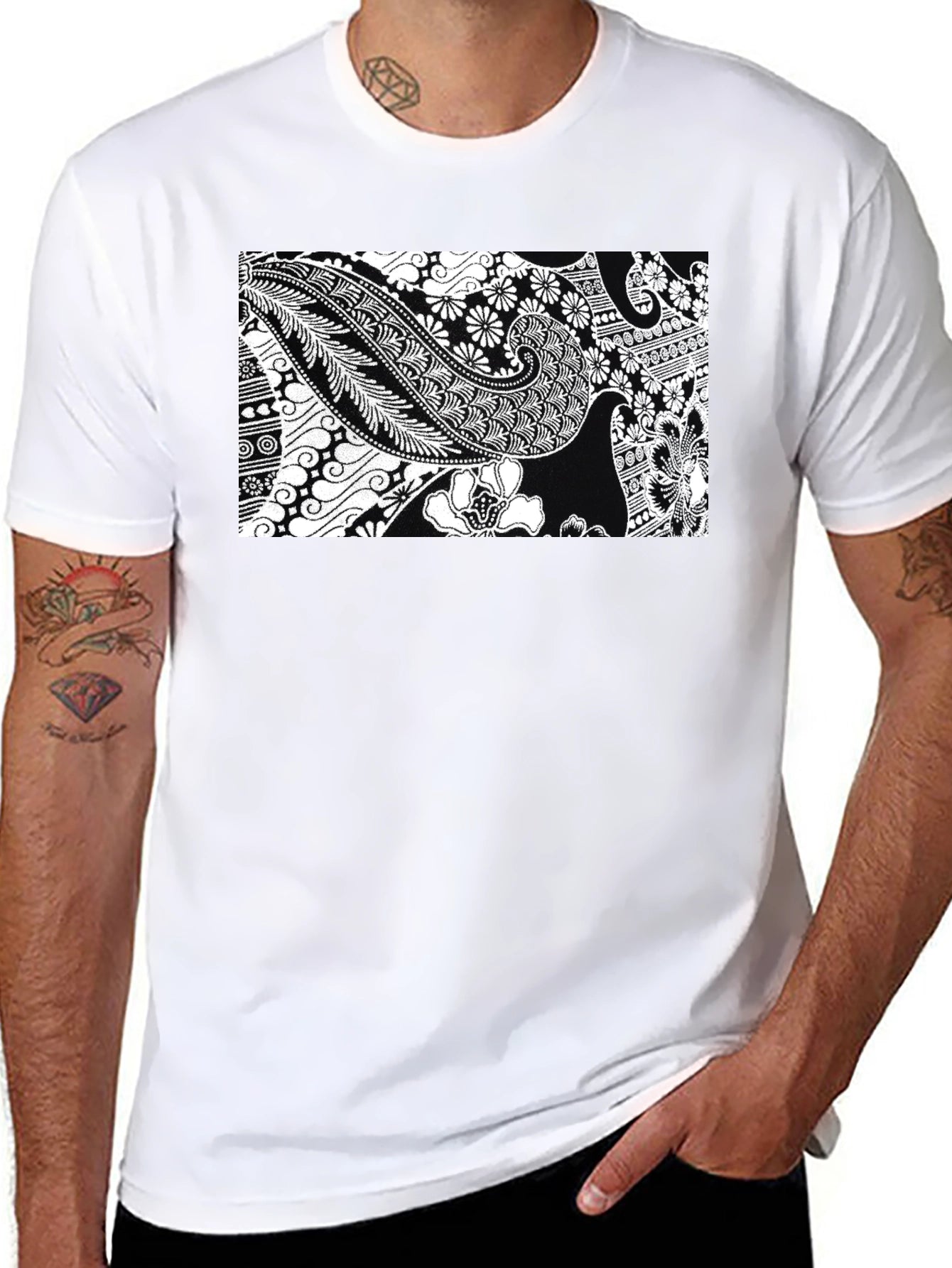 Black T-Shirt with Floral Paisley Print