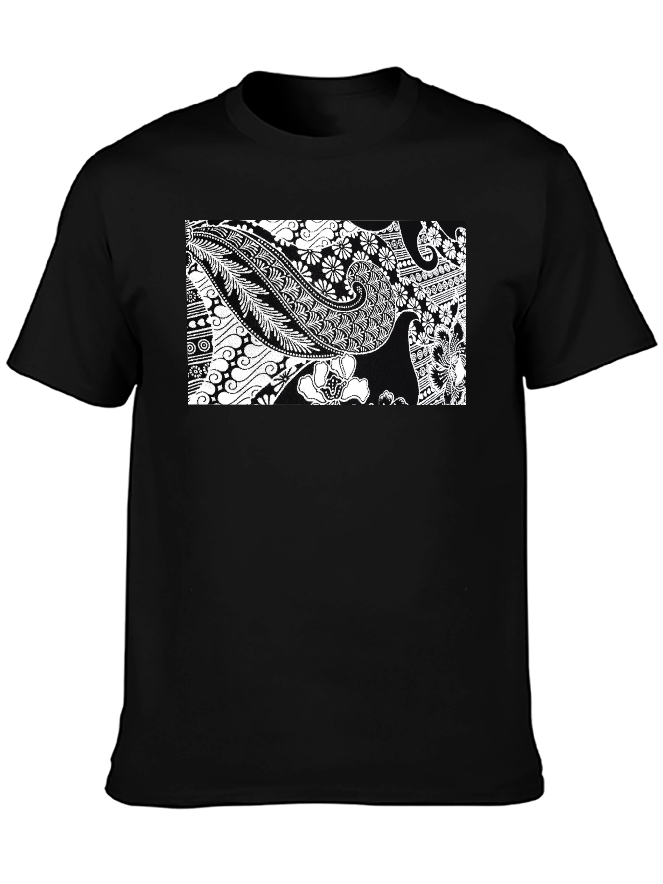 Black T-Shirt with Floral Paisley Print
