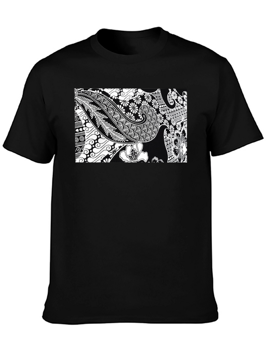 Black T-Shirt with Floral Paisley Print