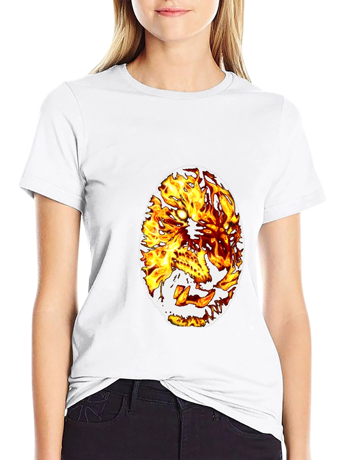 Fiery Lion Graphic Tee - Black Cotton Blend