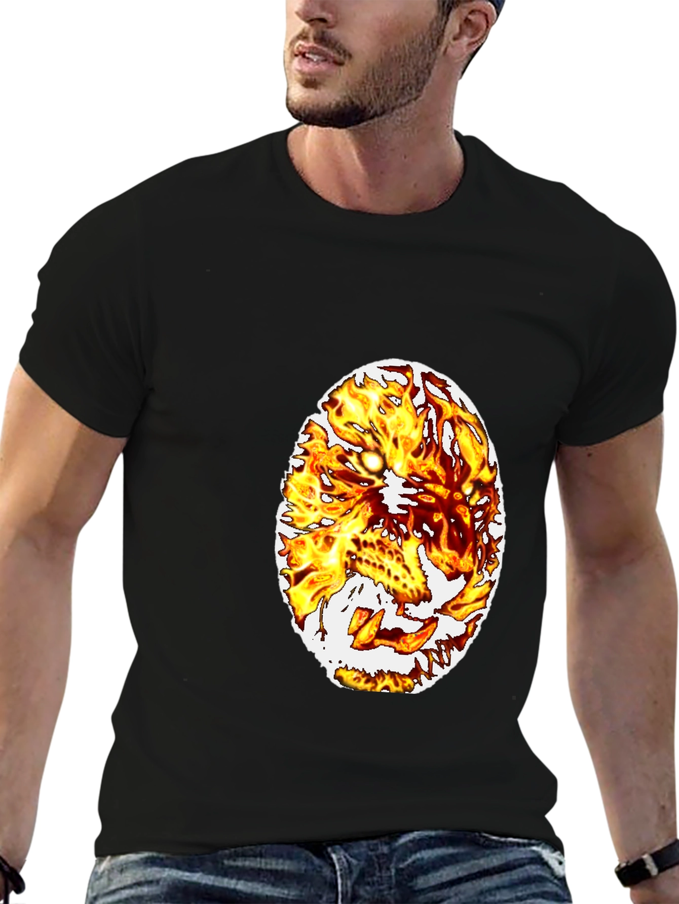 Fiery Lion Graphic Tee - Black Cotton Blend