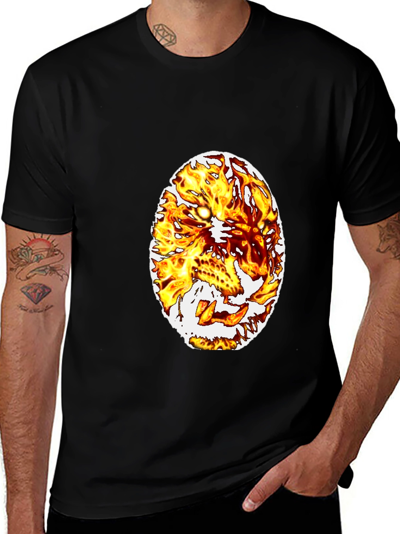 Fiery Lion Graphic Tee - Black Cotton Blend