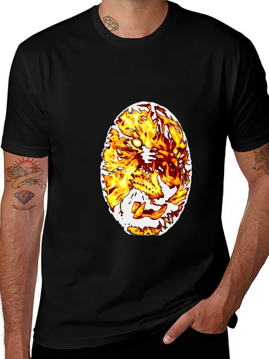Fiery Lion Graphic Tee - Black Cotton Blend