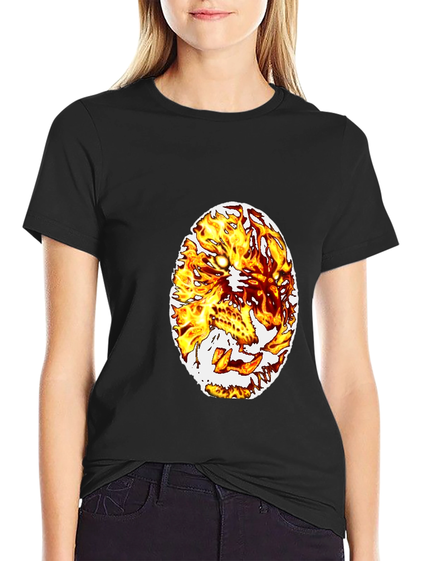 Fiery Lion Graphic Tee - Black Cotton Blend