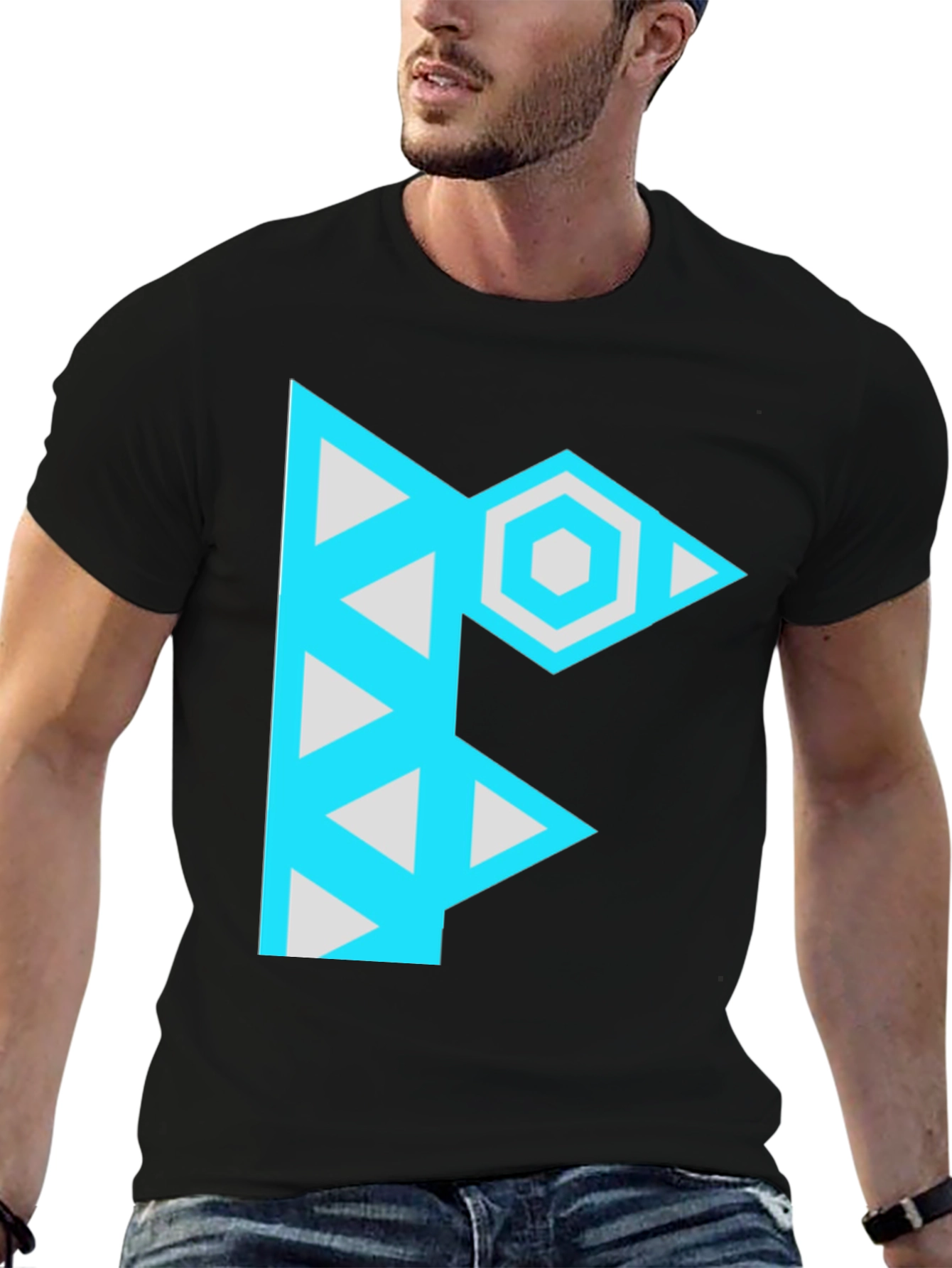 Geometric F Graphic Black Tee