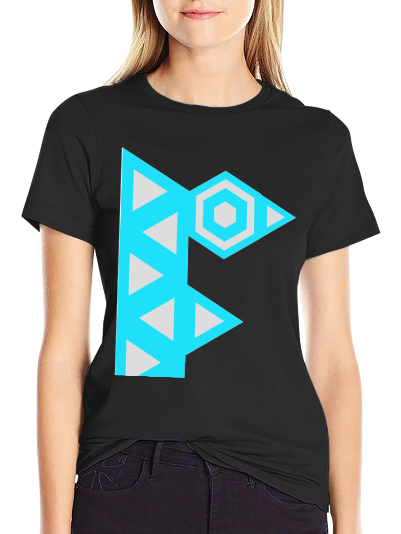 Geometric F Graphic Black Tee