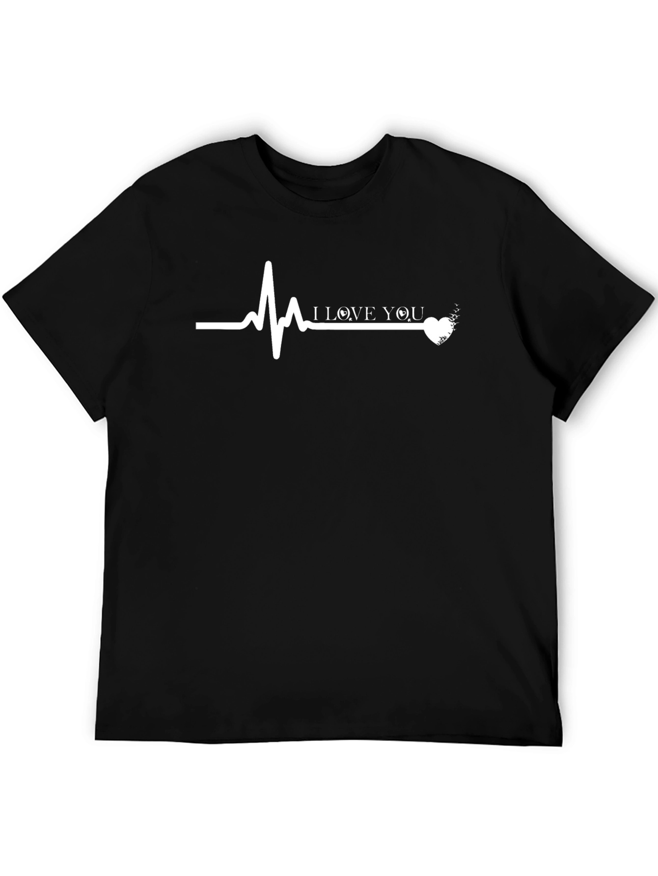 I Love You Heartbeat Graphic T-Shirt - Black