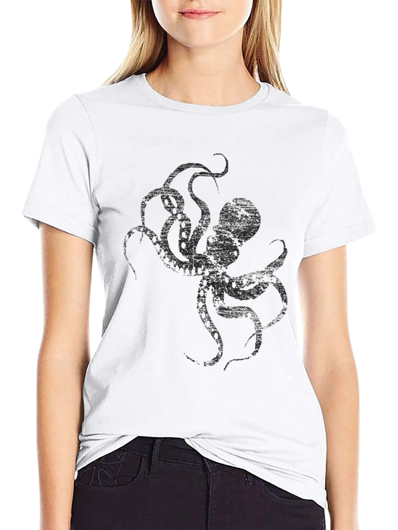 Mens Black Octopus Graphic T-Shirt