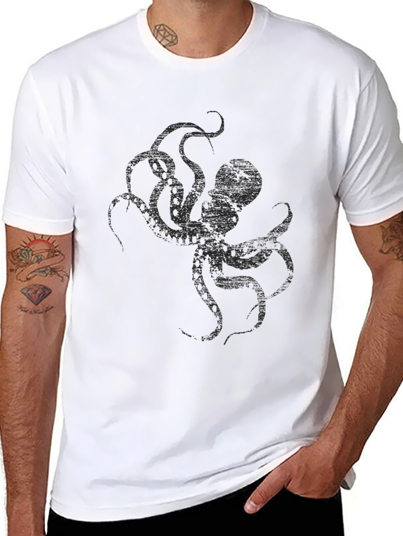 Mens Black Octopus Graphic T-Shirt