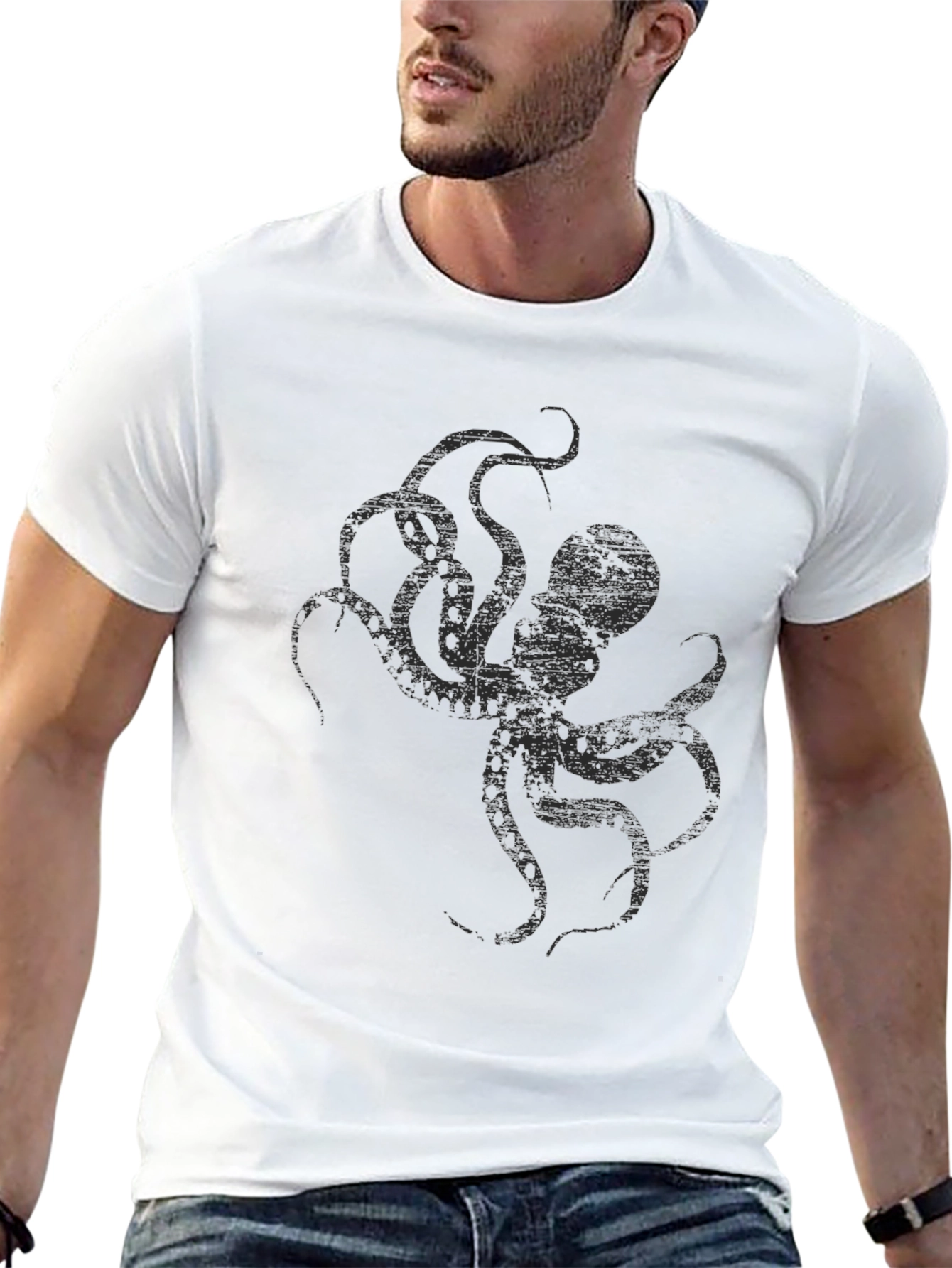Mens Black Octopus Graphic T-Shirt
