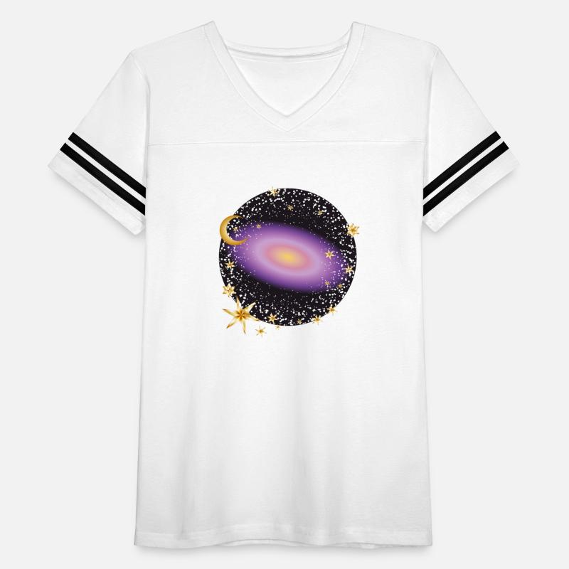 glowing violet galaxy with moon and stars