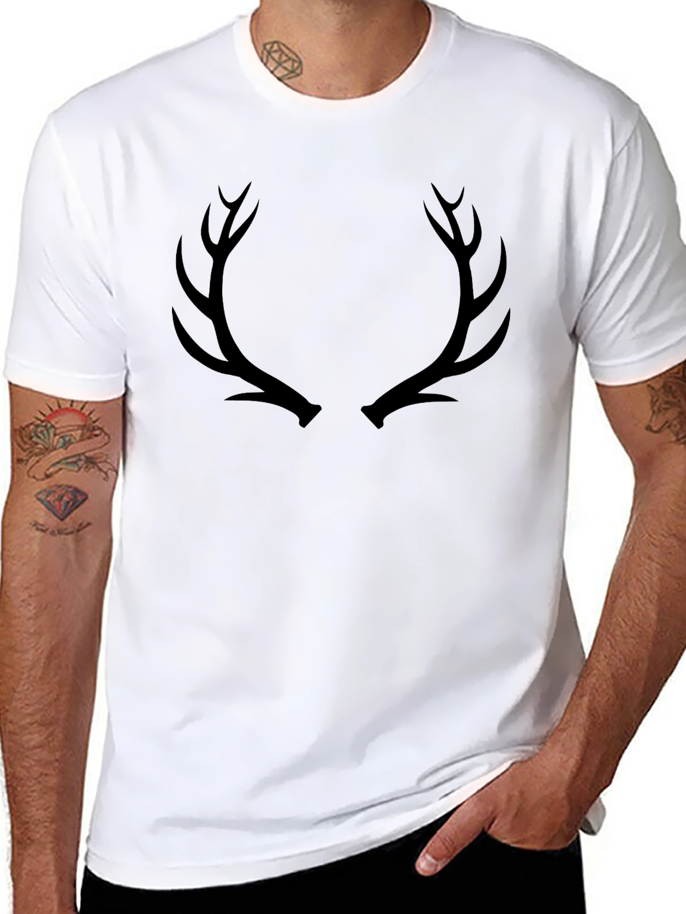 Mens Black Antler Graphic T-Shirt