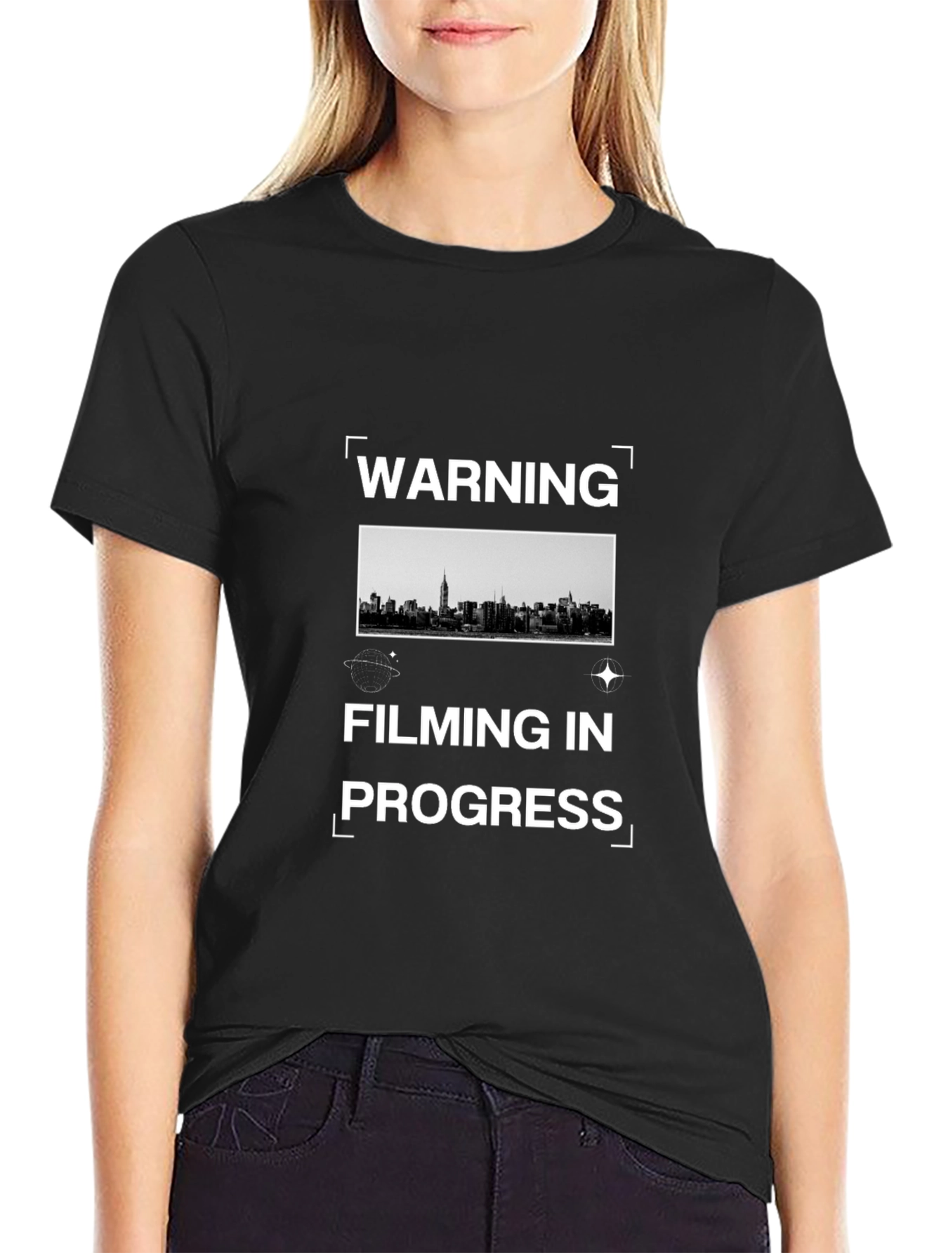 Warning Filming In Progress Black T-Shirt
