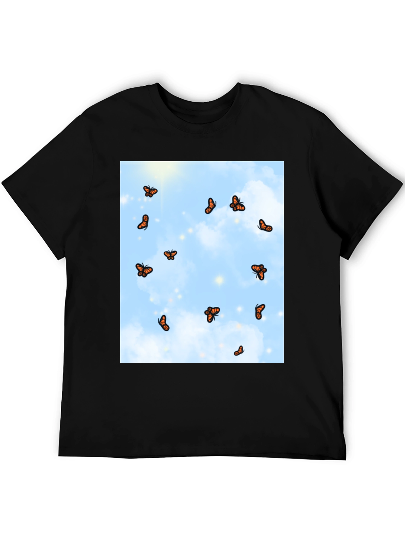 Butterfly Sky Print Black T-Shirt