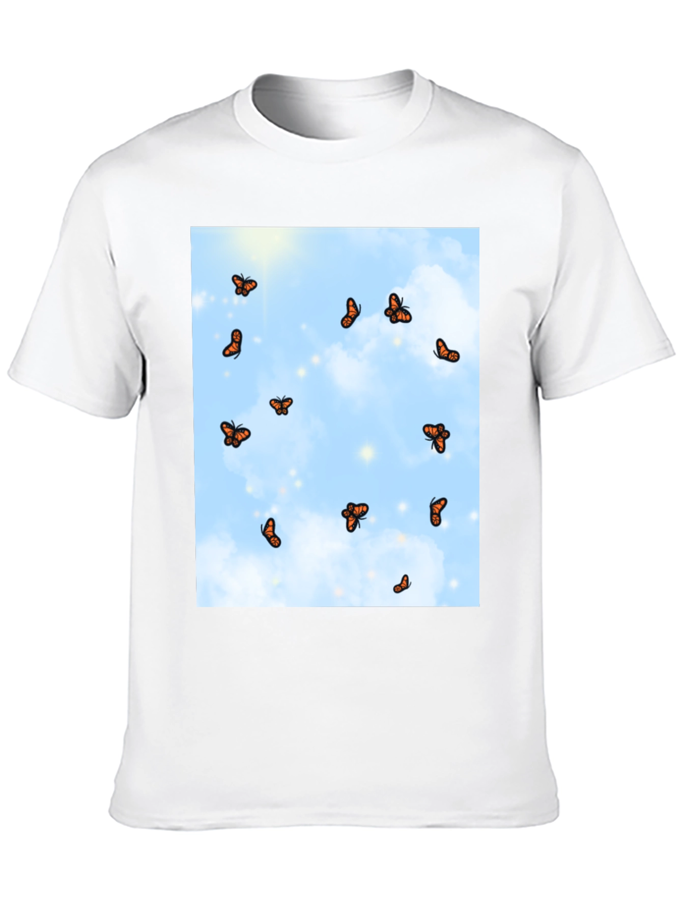 Butterfly Sky Print Black T-Shirt