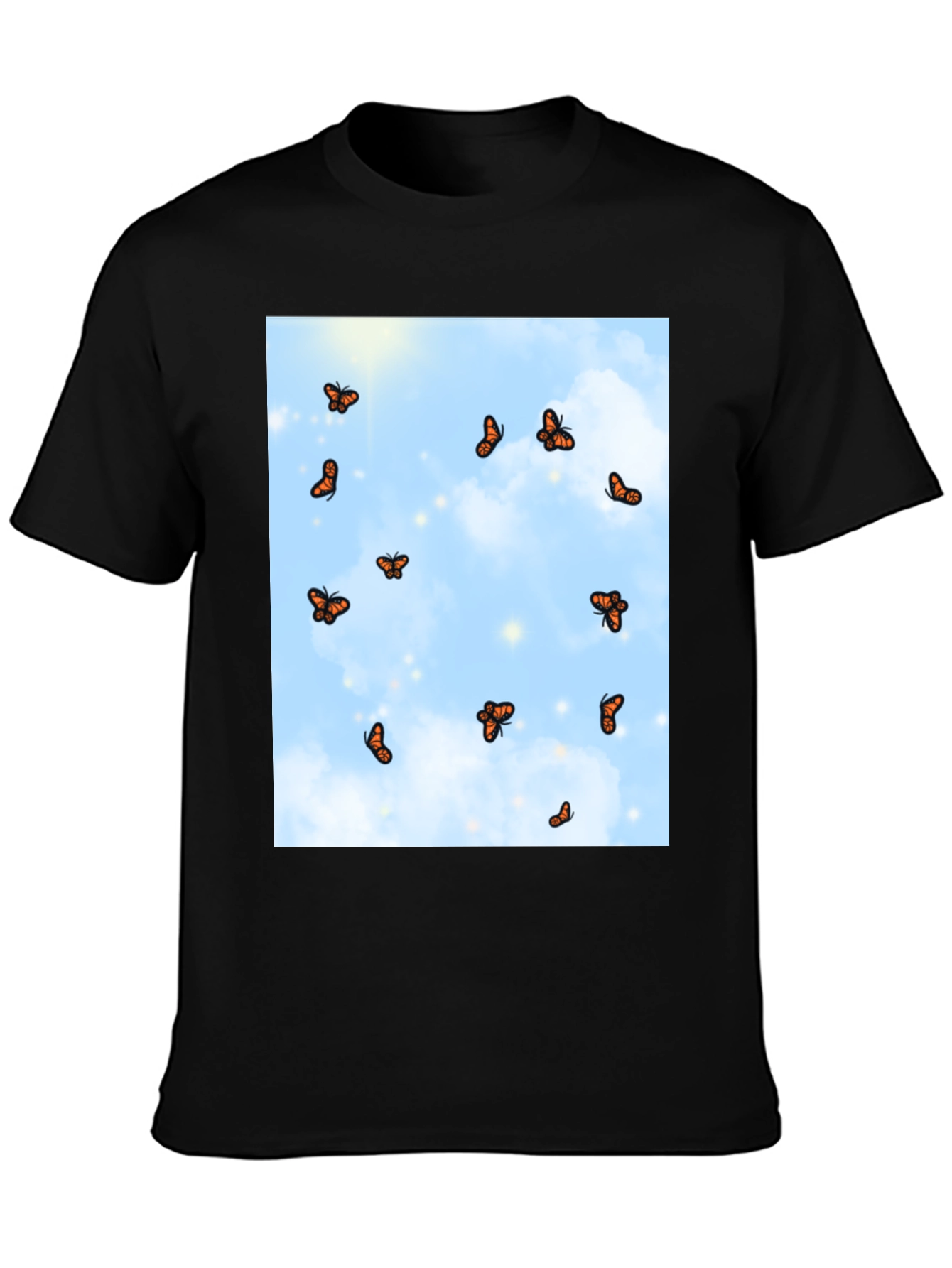 Butterfly Sky Print Black T-Shirt