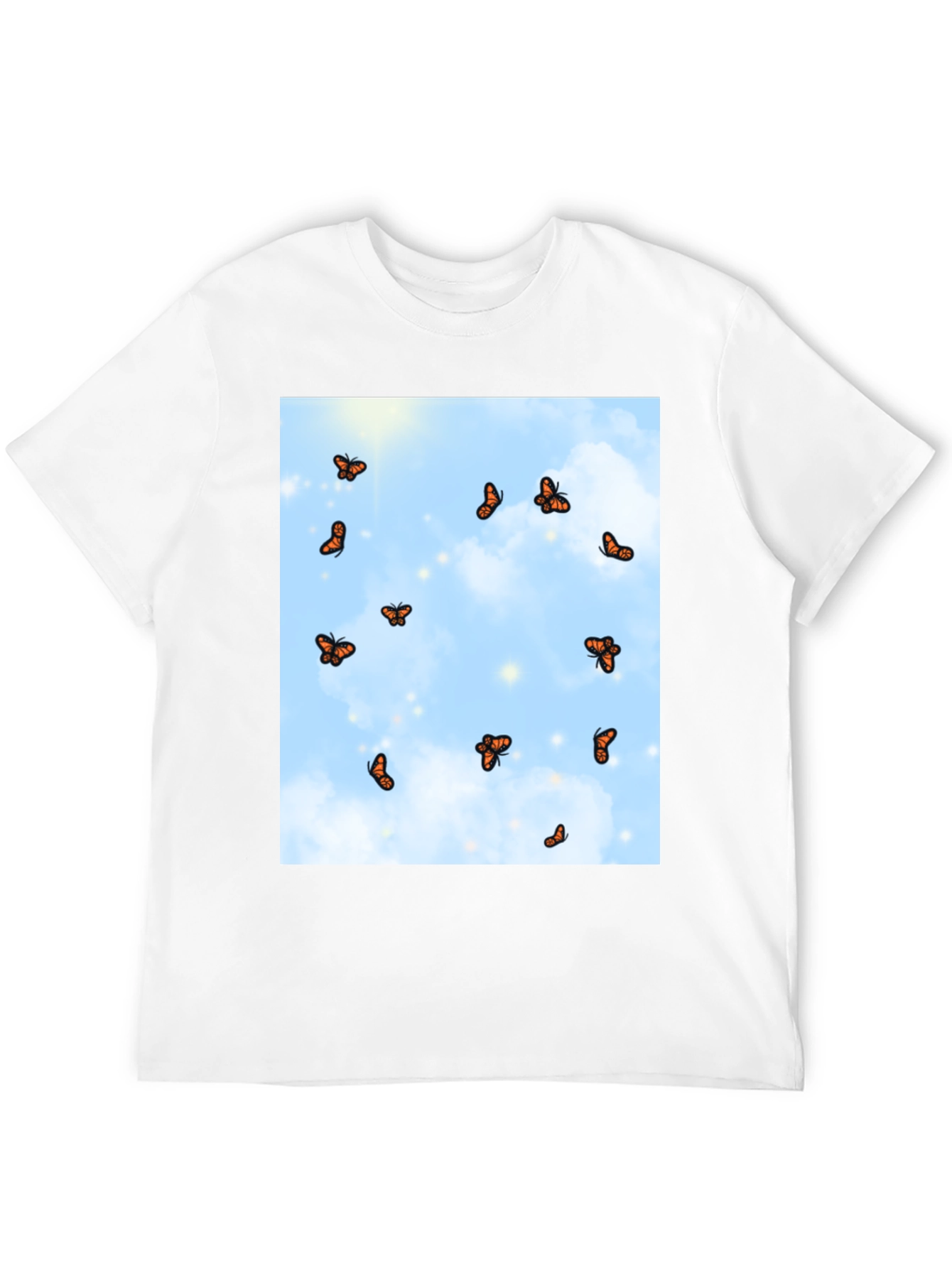Butterfly Sky Print Black T-Shirt