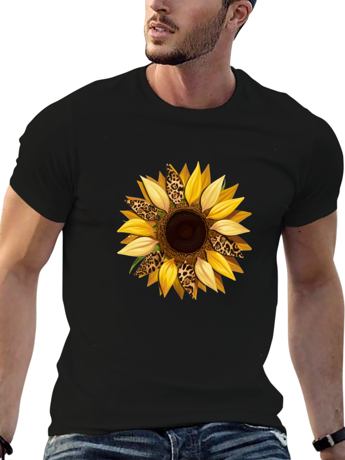 Sunflower Leopard Print Graphic T-Shirt - Black