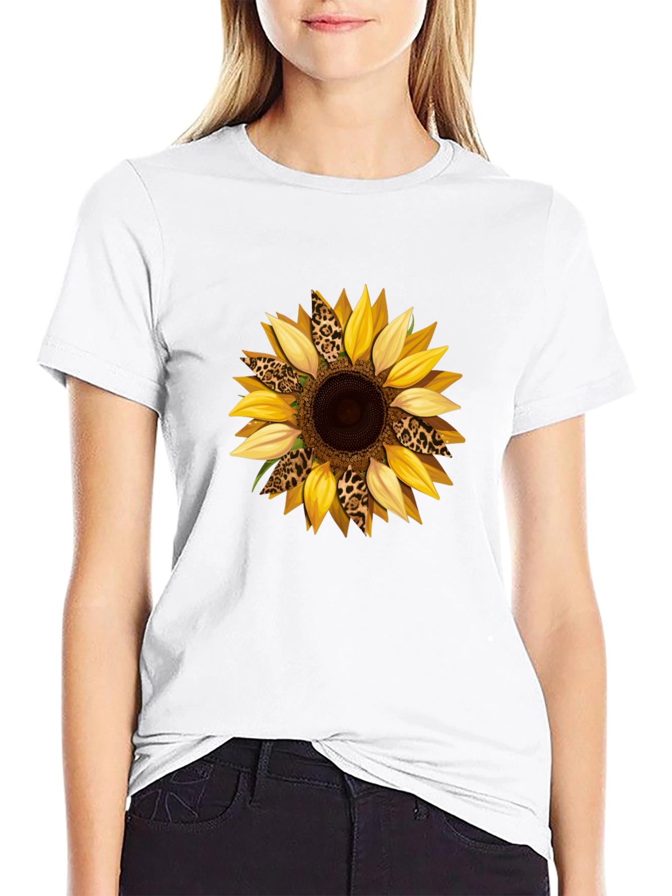 Sunflower Leopard Print Graphic T-Shirt - Black