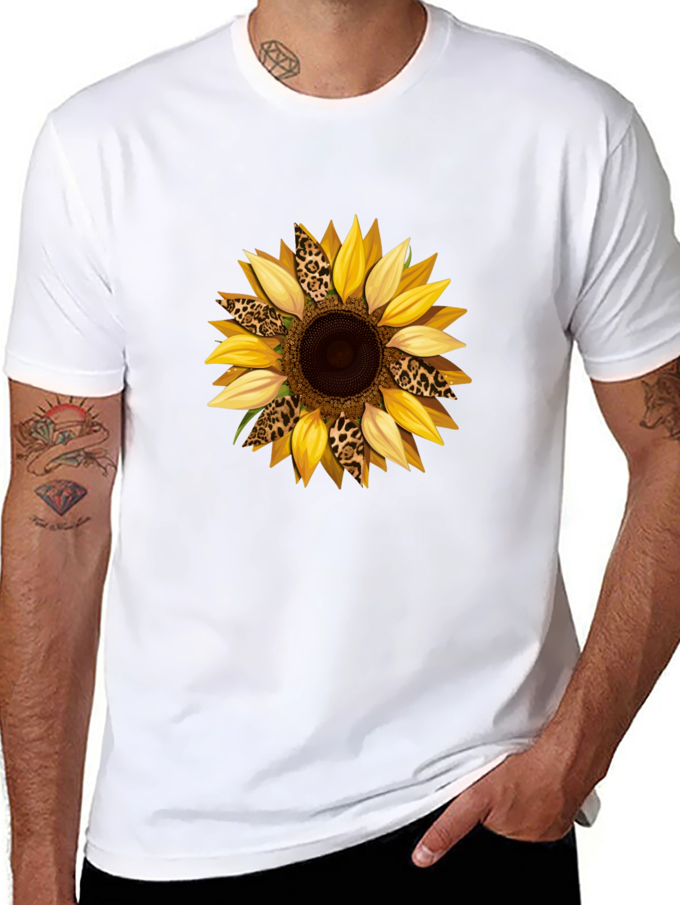 Sunflower Leopard Print Graphic T-Shirt - Black