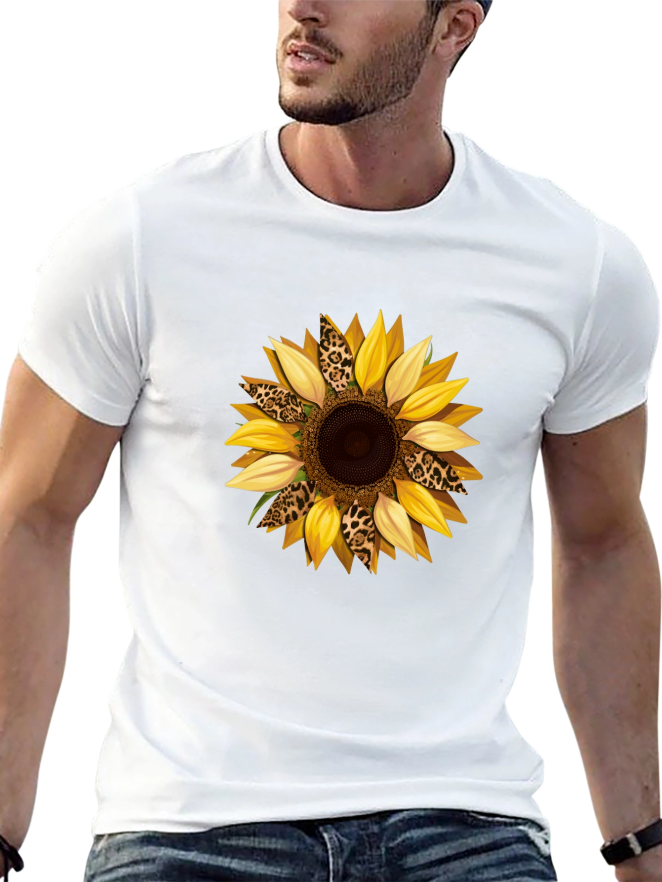 Sunflower Leopard Print Graphic T-Shirt - Black