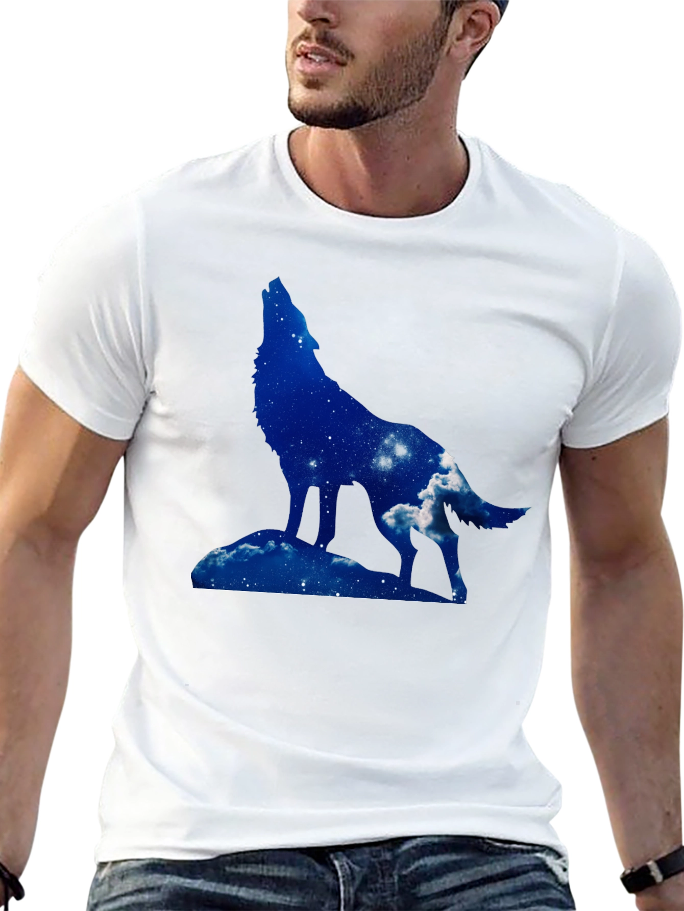 Wolf Silhouette Graphic Tee - Night Sky Design