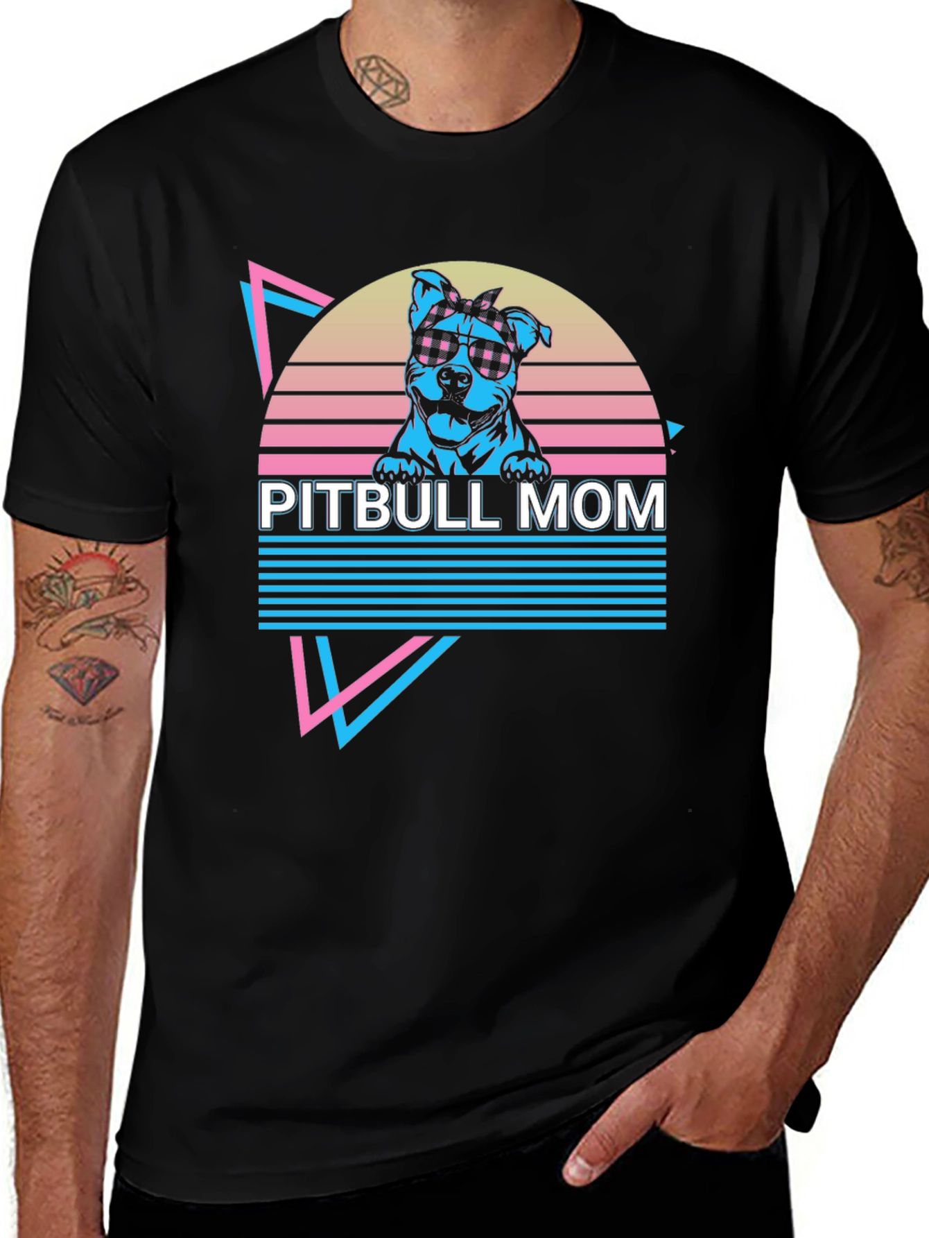 Pitbull Mom Graphic Tee - Retro 80s Style