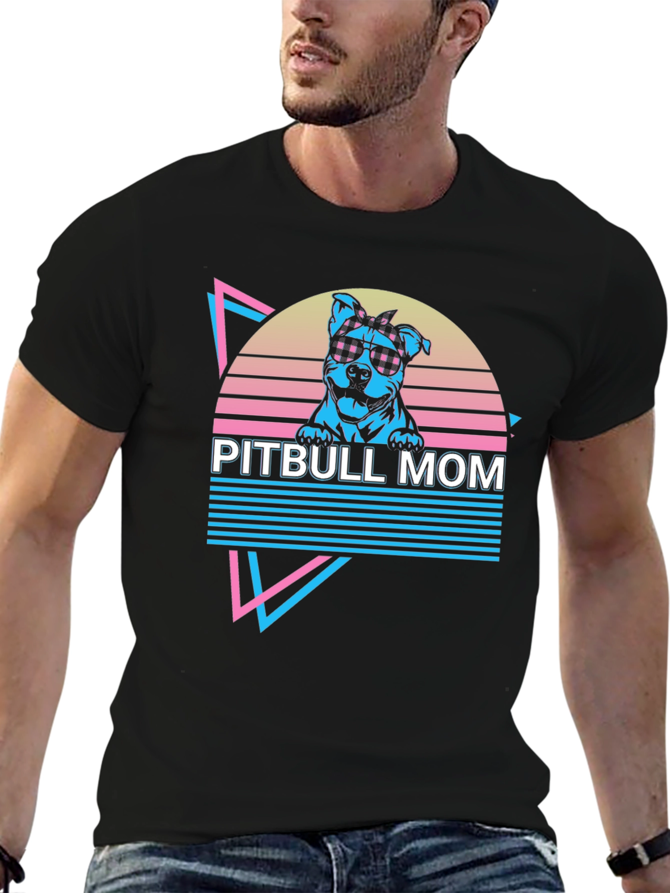Pitbull Mom Graphic Tee - Retro 80s Style