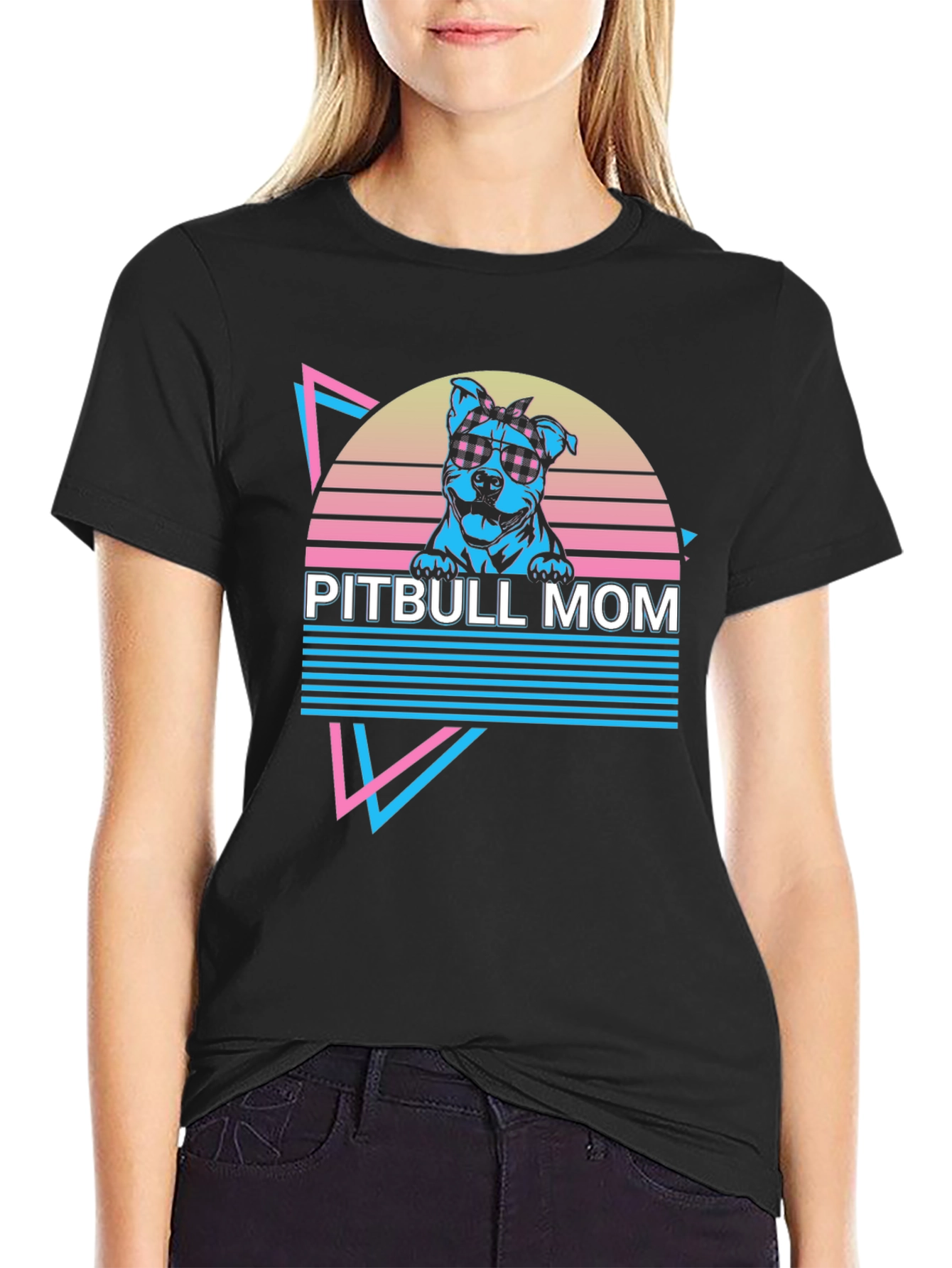 Pitbull Mom Graphic Tee - Retro 80s Style