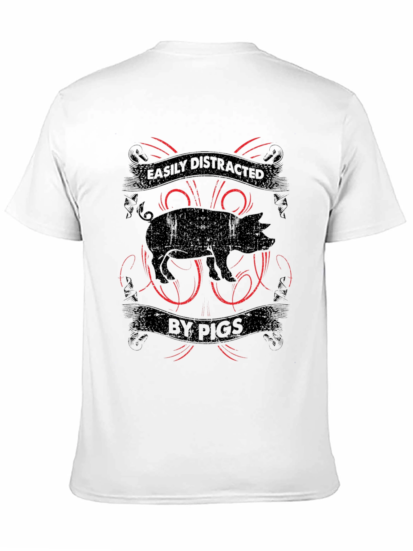 Easily Distracted By Pigs Black Graphic T-Shirt