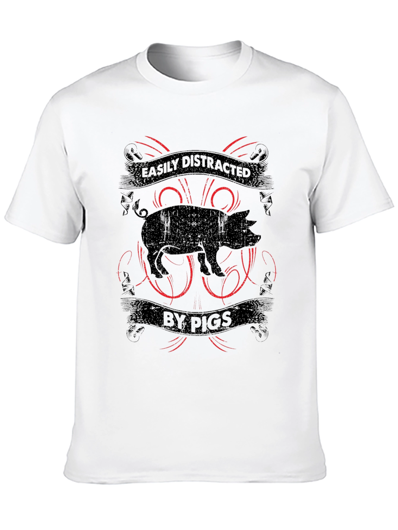 Easily Distracted By Pigs Black Graphic T-Shirt
