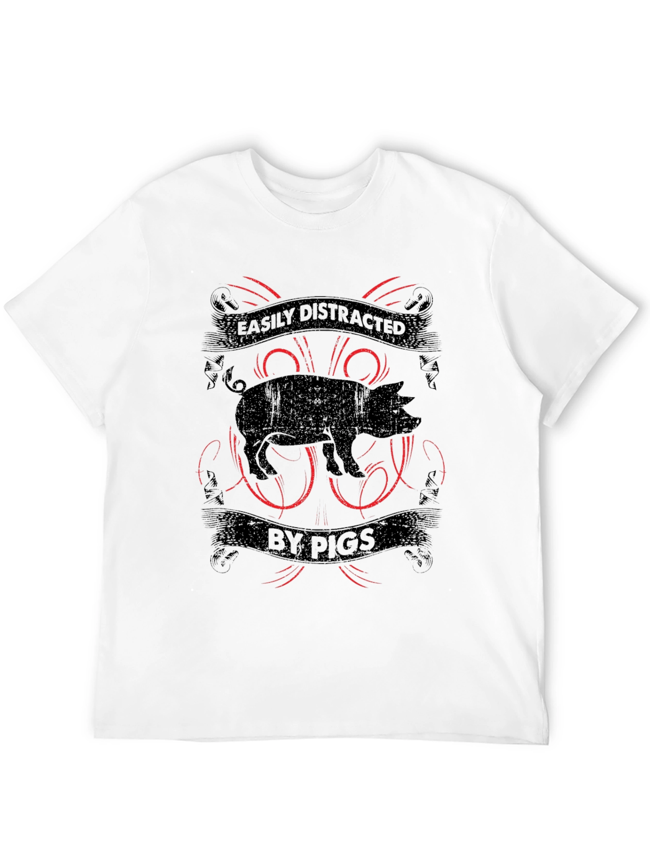 Easily Distracted By Pigs Black Graphic T-Shirt