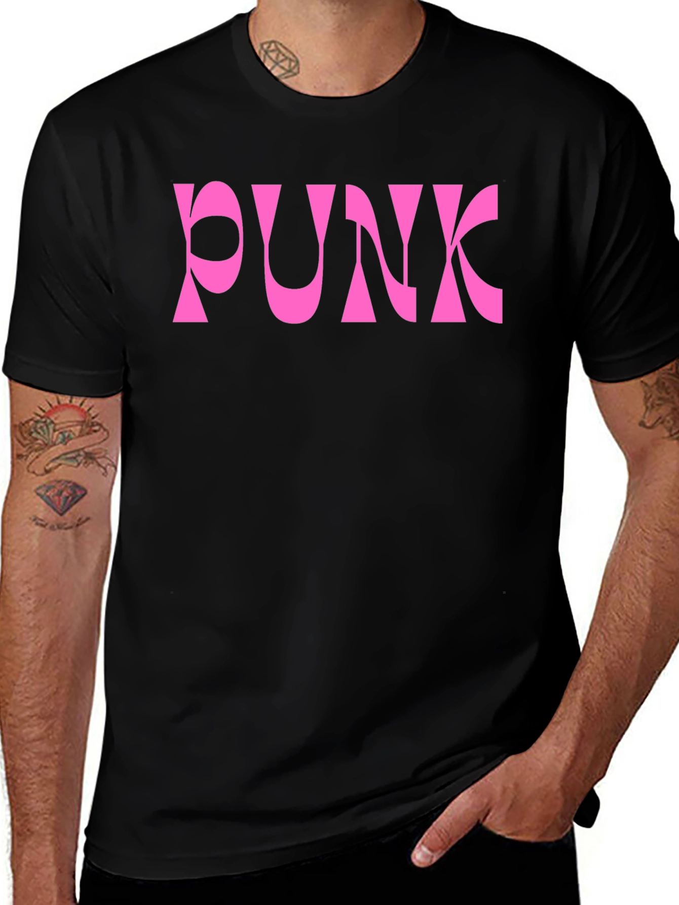 Pink Punk Graphic Black T-Shirt
