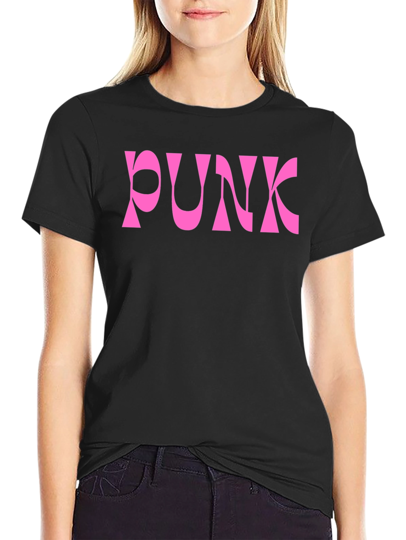 Pink Punk Graphic Black T-Shirt