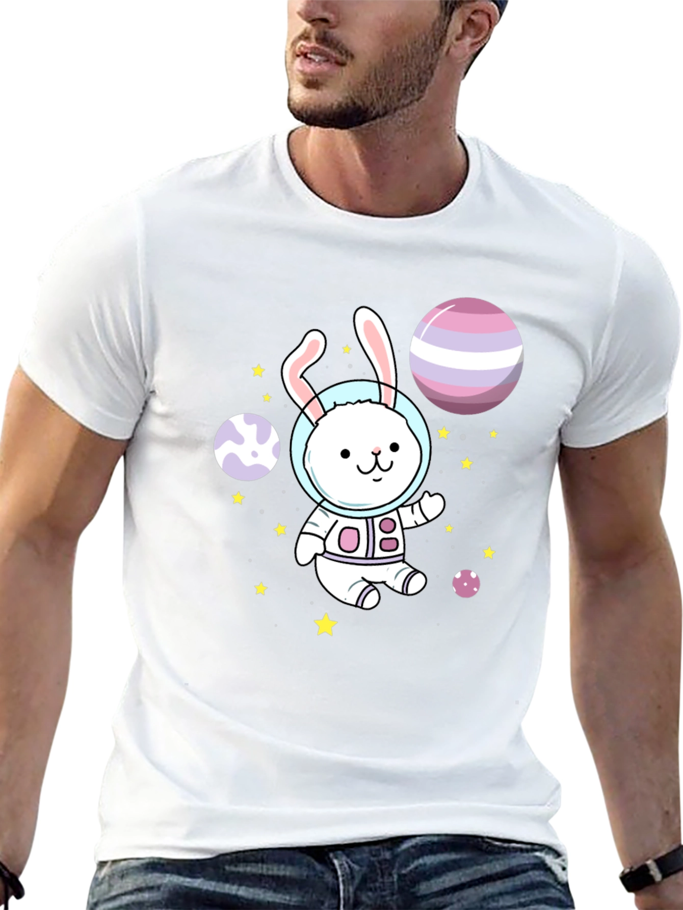 Space Bunny Graphic Tee - Cute Astronaut Rabbit Shirt