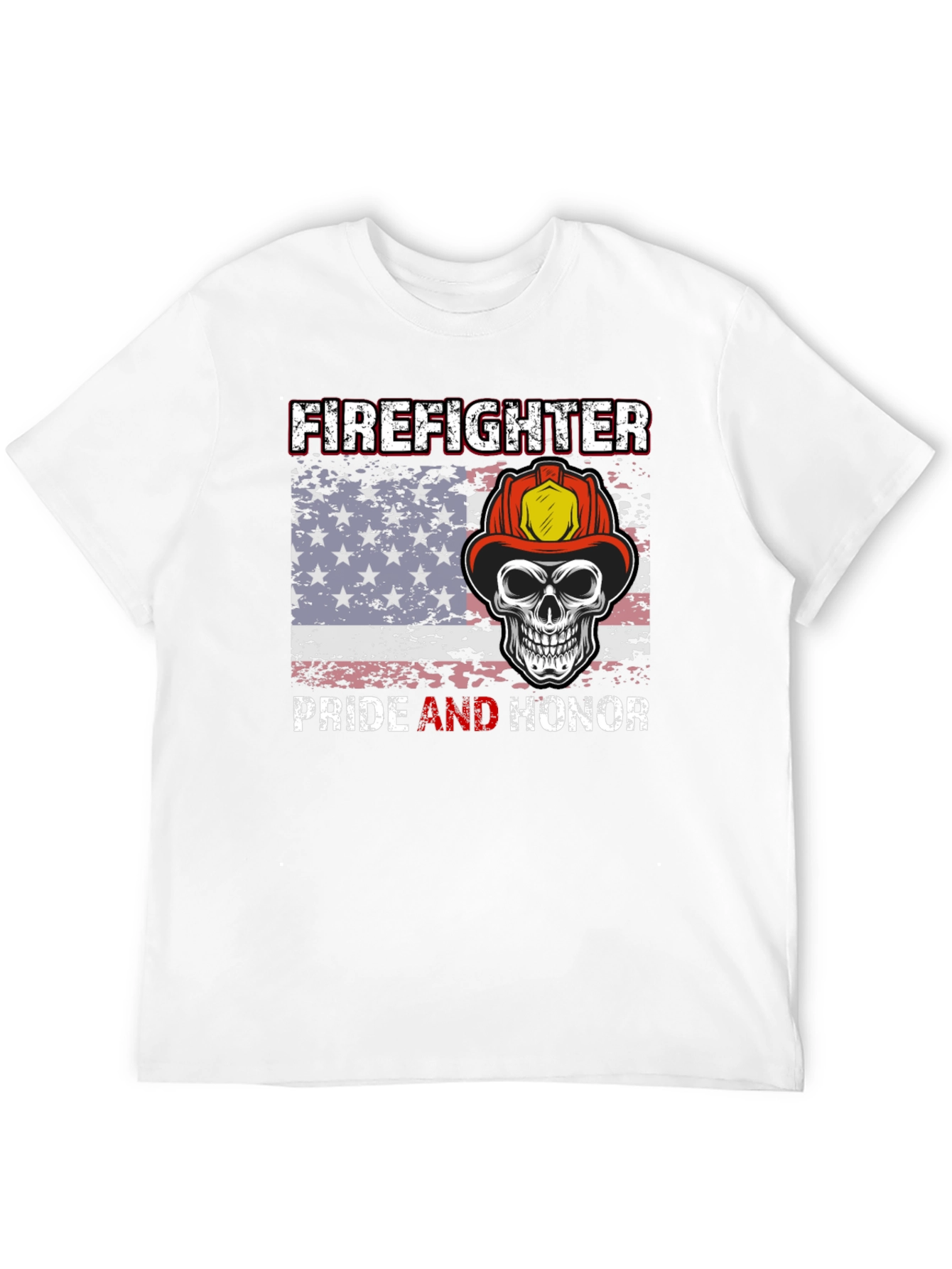 Firefighter Pride T-Shirt Skull & American Flag Design