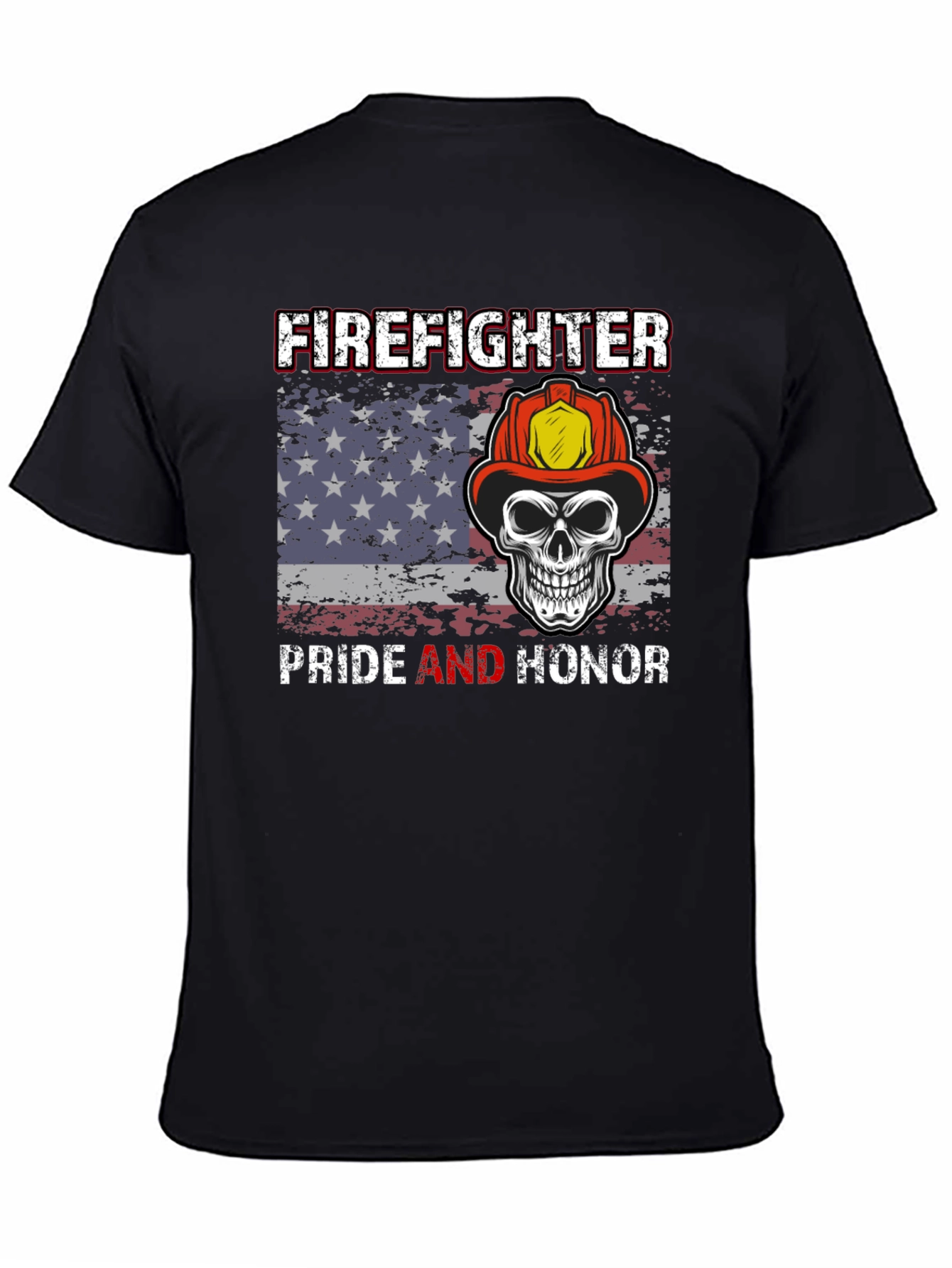 Firefighter Pride T-Shirt Skull & American Flag Design