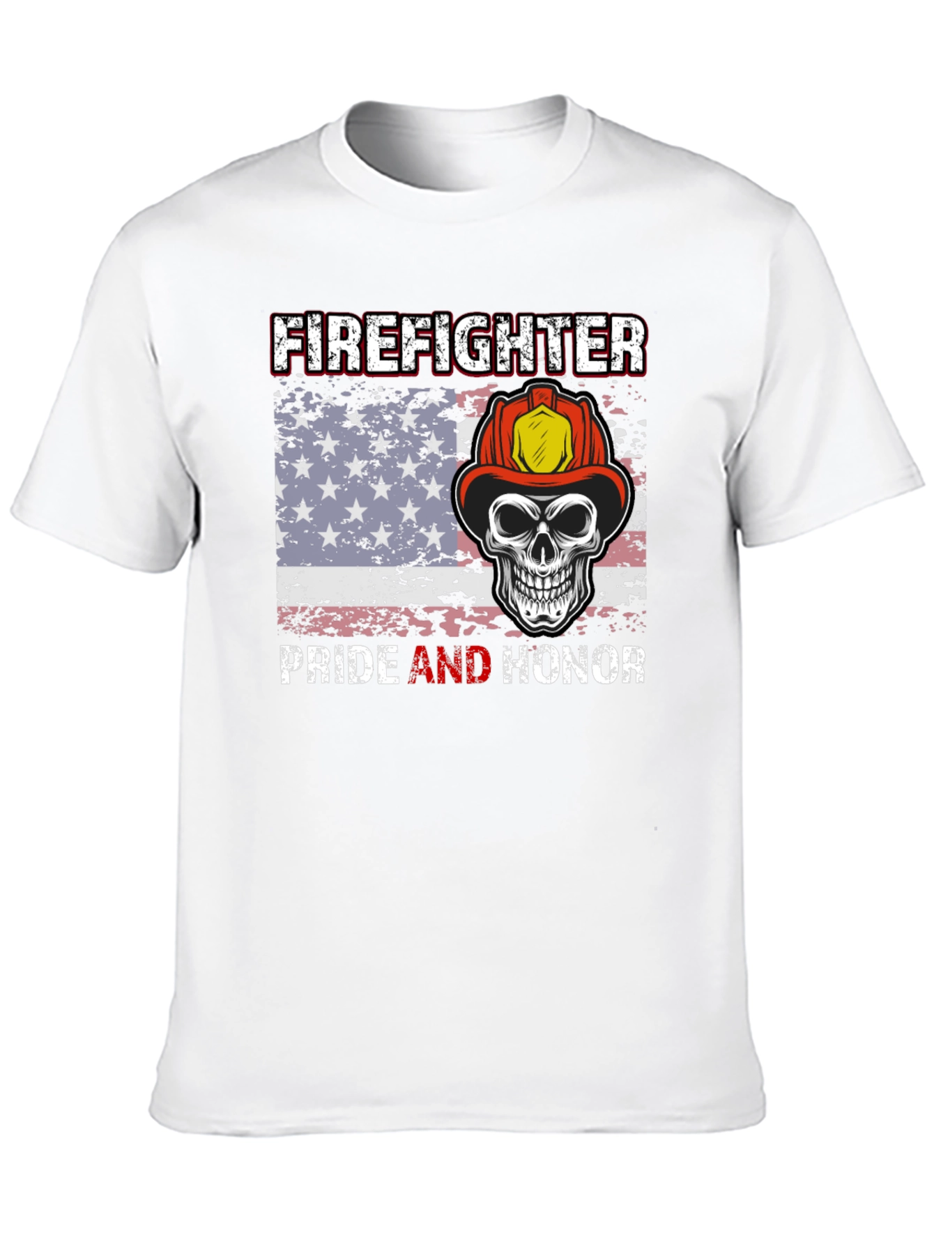 Firefighter Pride T-Shirt Skull & American Flag Design