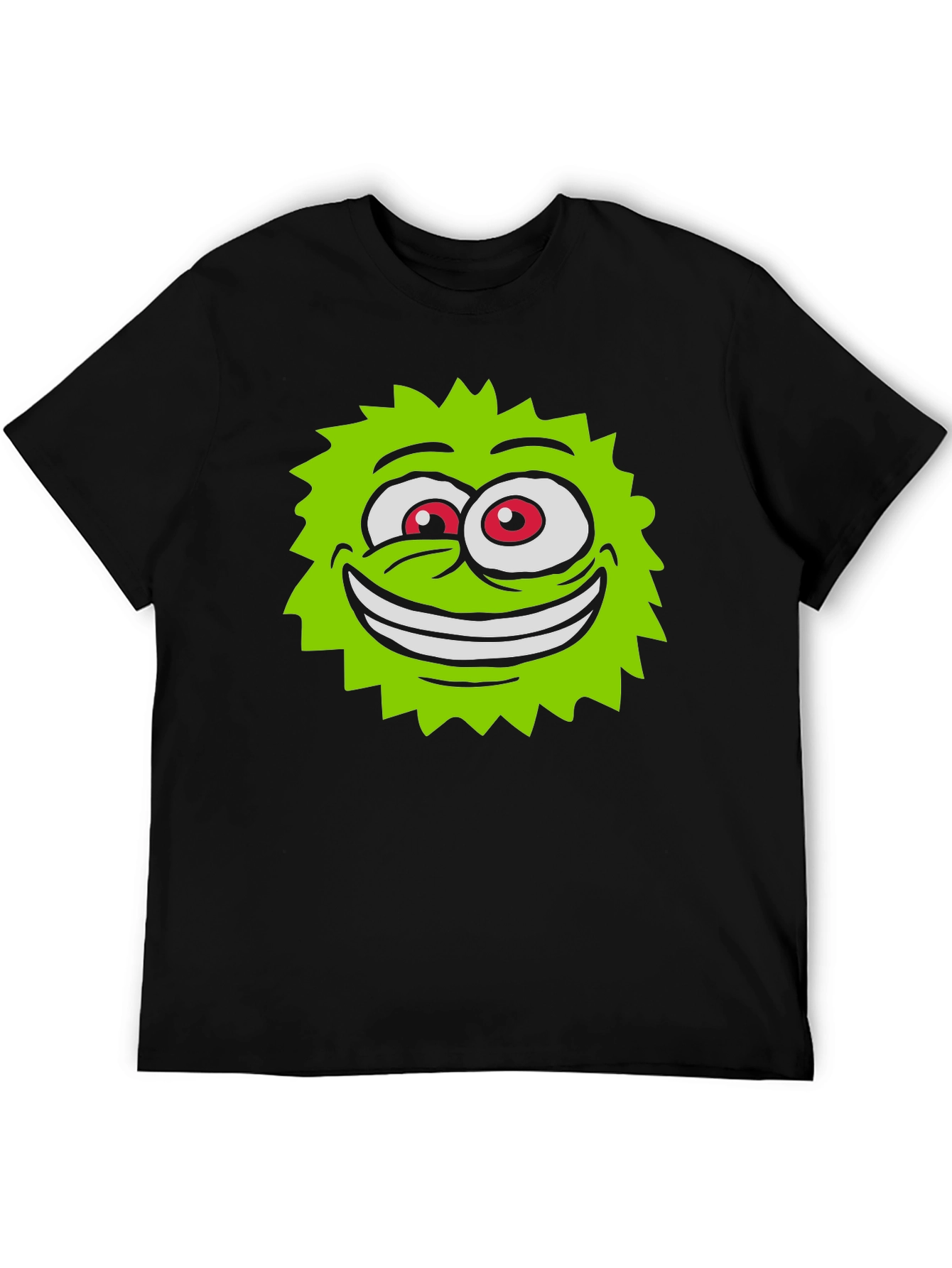 Funny Green Monster Face Black T-Shirt