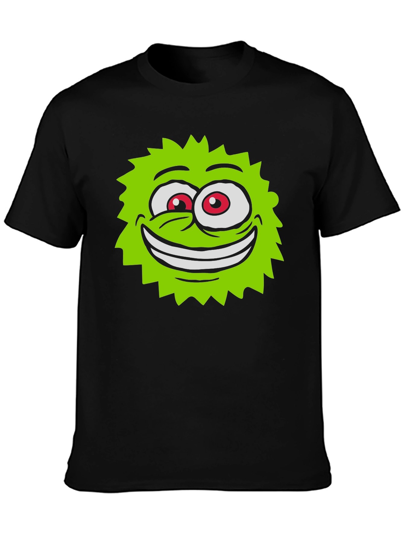 Funny Green Monster Face Black T-Shirt